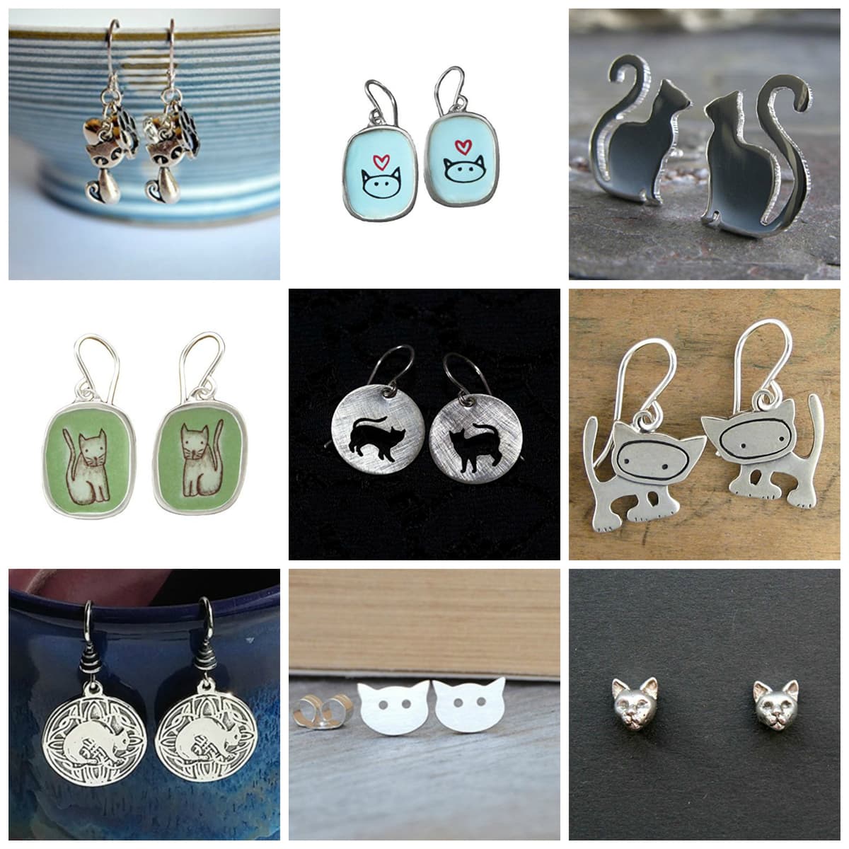 handmade sterling silver earrings cat lovers feature