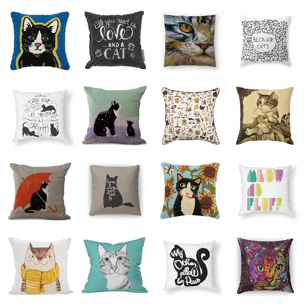 square cat throw pillows feature
