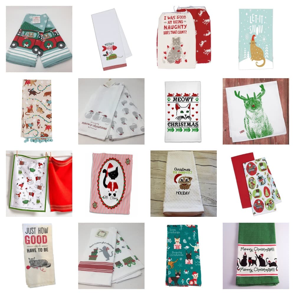 cat christmas kitchen towels feature