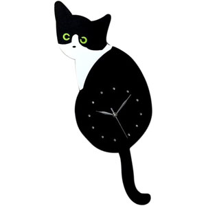 Cat Acrylic Wall Clock Swinging Tail Pendulum Battery Operated for Bedroom 
