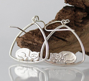 handmade sterling silver cat earrings
