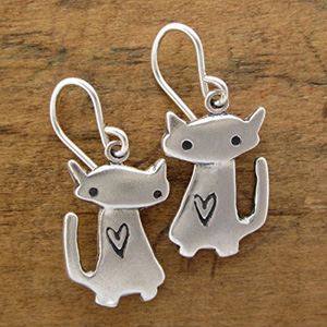 handmade sterling silver cat earrings
