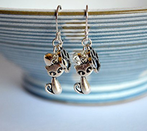 handmade sterling silver cat earrings