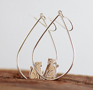 handmade sterling silver cat earrings