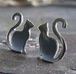 handmade sterling silver cat earrings