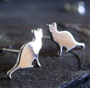 handmade sterling silver cat earrings