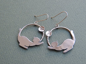 handmade sterling silver cat earrings