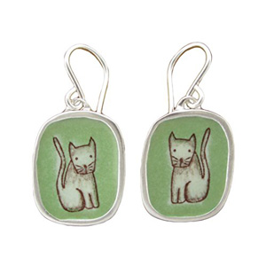 handmade sterling silver cat earrings