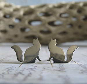 handmade sterling silver cat earrings