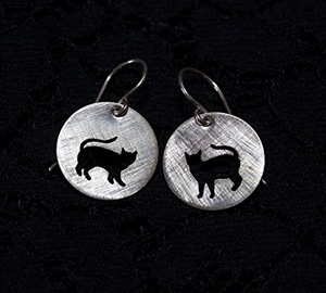 handmade sterling silver cat earrings