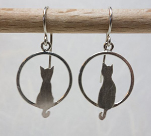 handmade sterling silver cat earrings