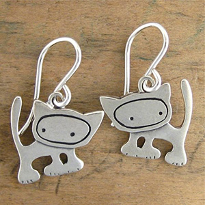 handmade sterling silver cat earrings