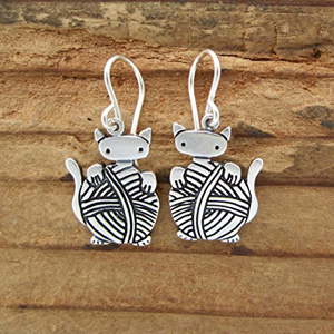 handmade sterling silver cat earrings