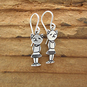 handmade sterling silver cat earrings