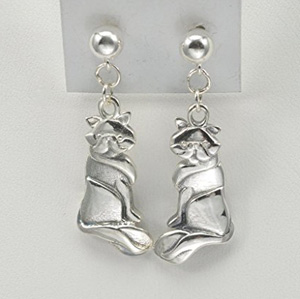 handmade sterling silver cat earrings