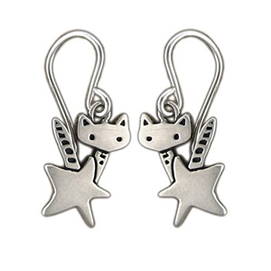 handmade sterling silver cat earrings