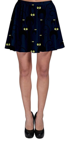 CowCow Blue Pattern with Cute White Cats Skater Skirt 