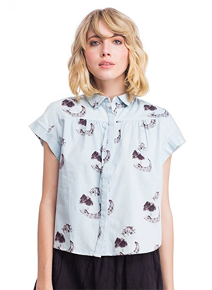 cat button up shirt womens