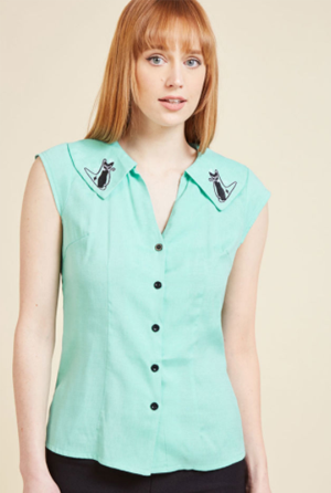 cat blouse button down shirt