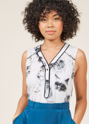 cat blouse button down shirt