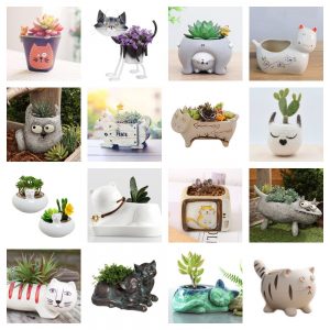 2 Cat Ceramic Planter Pots Feline Kitty Kitten Planter Flower Pot Plant-Set Of 2
