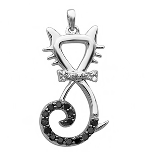 Diamond Accent Sitting Pretty Cat Pendant in Sterling Silver