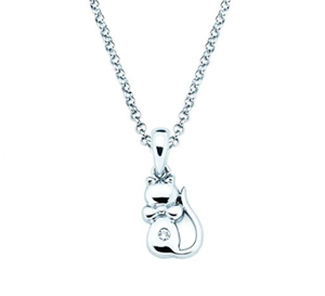 Wishrocks Cat Kitty Playing with Ball Pendant in 14K White Gold Over Sterling Silver 