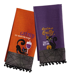 cat halloween dish towels