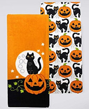 cat halloween dish towels