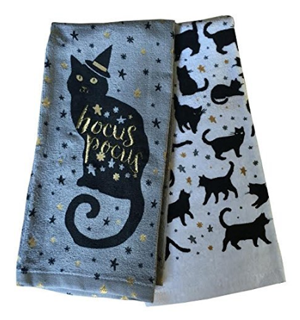 cat halloween dish towels