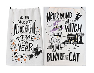 cat halloween dish towels