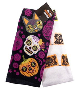 cat halloween dish towels