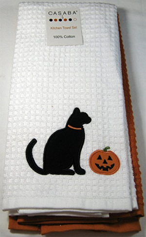 cat halloween dish towels