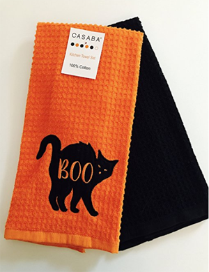 cat halloween dish towels