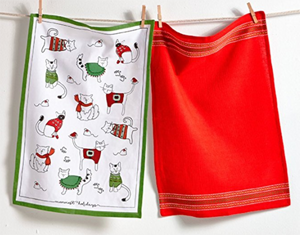 cat christmas kitchen tea dish towels