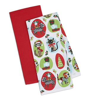 cat christmas kitchen tea dish towels