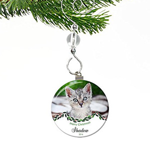 Meow Xmas Ornament Creawoo Cat Picture Ornament 2021 Christmas Cat Photo Frame Personalized Gift Holiday Hanging Pet Keepsake with Fish Dangle Wooden Christmas Tree Decoration 