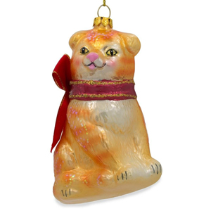 Holiday Lane Glass Cat Ornament with Glasses and Bow Tie 
