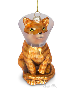 Holiday Lane Glass Cat Ornament with Glasses and Bow Tie 