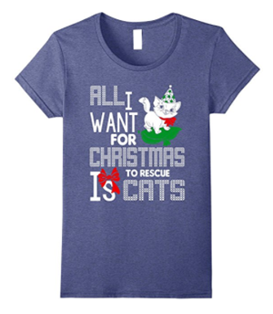 short-sleeved womens christmas cat tshirt