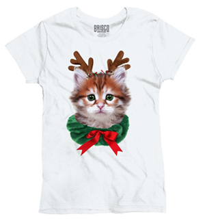 short-sleeved womens christmas cat tshirt