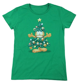 short-sleeved womens christmas cat tshirt
