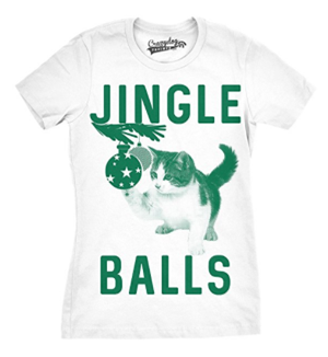 short-sleeved womens christmas cat tshirt