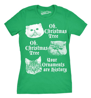 short-sleeved womens christmas cat tshirt