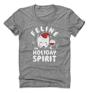 short-sleeved womens christmas cat tshirt