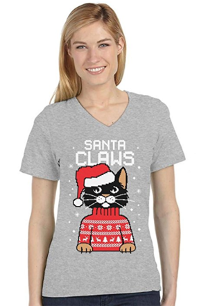 short-sleeved womens christmas cat tshirt
