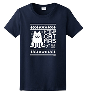 short-sleeved womens christmas cat tshirt
