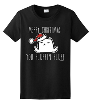 short-sleeved womens christmas cat tshirt