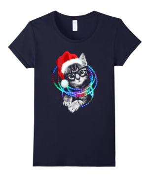 short-sleeved womens christmas cat tshirt