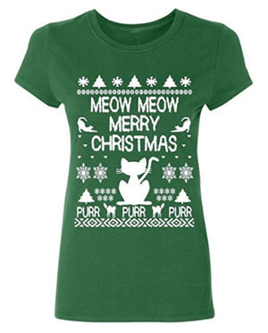 short-sleeved womens christmas cat tshirt
